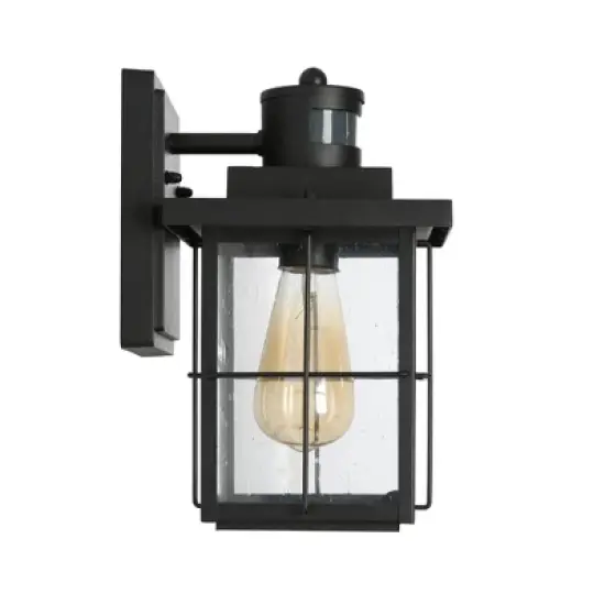 10.5" Metal/Seeded Glass Square Modern Motion Sensor Outdoor Wall Light Matte Black - LNC image {5}