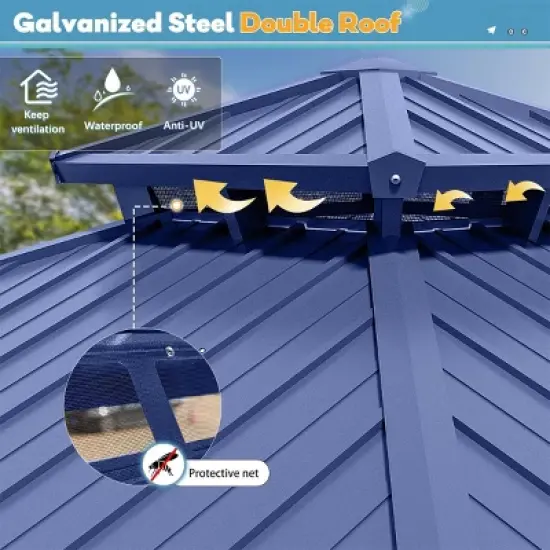 EROMMY 10' X 12' Hardtop Gazebo with Galvanized Steel Roof, All-Season Aluminum Outdoor Pergola with Netting & Curtains image {9}