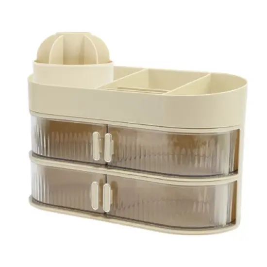Unique Bargains Rotating Makeup Organizer with Drawer Beige 1 Pc image {6}
