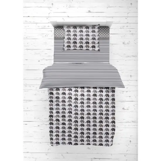 Bacati - Elephants White/Gray 4 pc Toddler Bedding Set image {5}