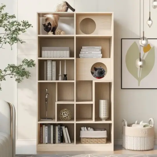 DOMETOUR Cat Bookcase Cat Tree Shelves Furniture Style image {2}