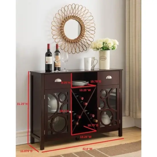 Kings Brand Furniture Jamestown Wood Buffet Server Storage Sideboard Wine Cabinet, Cherry image {3}