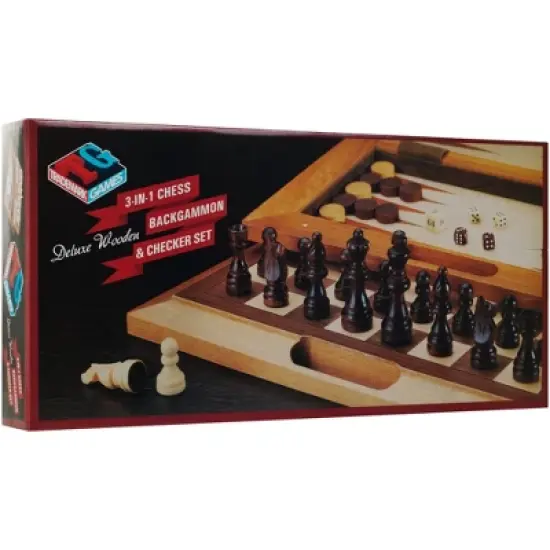 Toy Time Deluxe Wooden 3-in-1 Chess, Backgammon, and Checkers Set image {3}