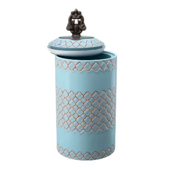 American Atelier 2-Piece Ceramic Canister Jars w/ Engraved Design & Airtight Stainless-Steel Lids For Sugar, Flour, Coffee & More, Blue image {2}