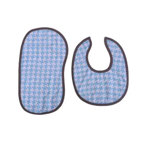 Bacati - Houndstooth/Herringbone Muslin 4 pc set of Bibs/Burpies Aqua image {2}