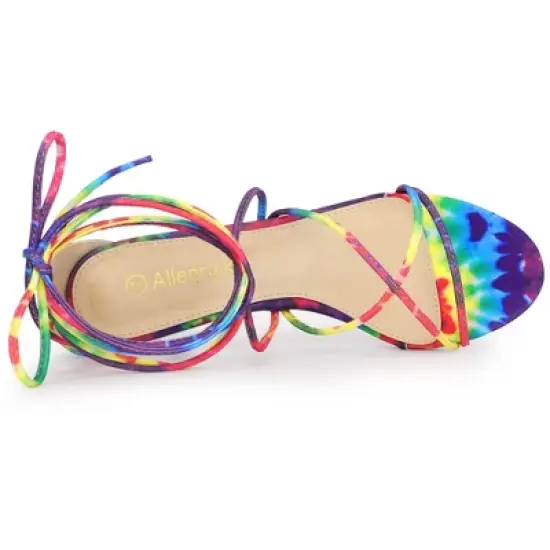 Allegra K Women's Lace Up Strappy Tie Dye Kitten Heels Sandals image {4}