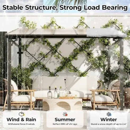 10 x 10 Outdoor Lean to Metal Awnings Large Gazebo, Hard Top Lean to Pergola Wall-Mounted image {4}