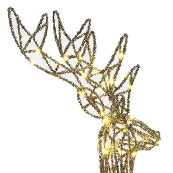 LuxenHome 3-Piece Gold Glitter Deer Family Outdoor Holiday Decoration with Lights Brown image {8}
