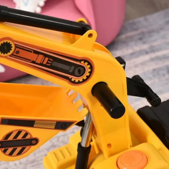 HOMCOM NO POWER Ride On Excavator Toy Tractors Digger Movable Scooter Walker Pretend Play Toddler Construction Truck Basket Storage Yellow image {6}