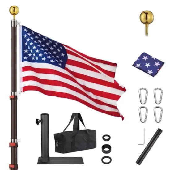 Yescom EZ GO 20ft Telescopic Flag Pole Kit Wheel Tire Mount Stand Upgrade Rotating Lock Outdoor Camper RV Tailgate Black image {9}