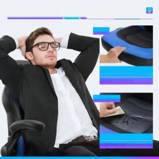 DSVIMOY Swivel Office Chair with Lumbar Support and S-shaped Backrest, Gaming Chair with Padded Armrests, Blue, 25.3"*41.8"*25.3" image {4}