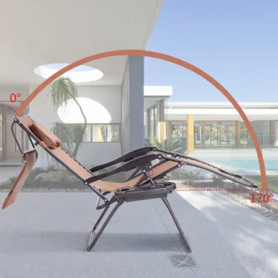 Costway Folding Recliner Zero Gravity Lounge Chair W/ Shade Canopy Cup Holder Brown image {1}