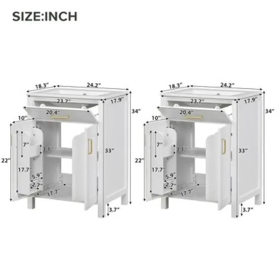 48" Freestanding Double Bathroom Vanity with Dual Ceramic Sinks, Solid Wood Cabinet with 4 Soft-Close Doors, No Faucet image {12}