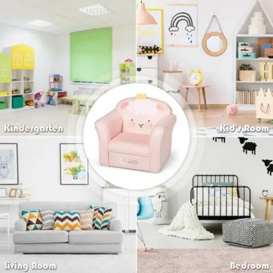 Costway Kids Lamb Sofa Children Armrest Couch Upholstered Chair Toddler Furniture Gift image {8}