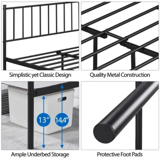 Yaheetech Metal Platform Bed Frame with Spindle Headboard and Footboard image {4}