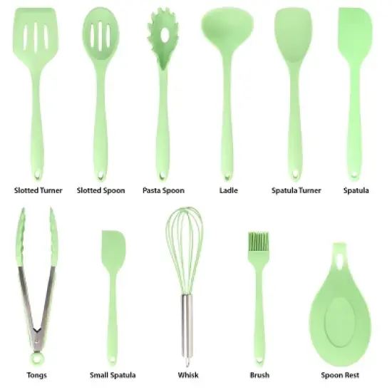 MegaChef Mint Green Silicone Cooking Utensils, Set of 12 image {6}