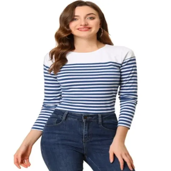 Allegra K Women's Color Block Long Sleeve Striped T-Shirt image {13}