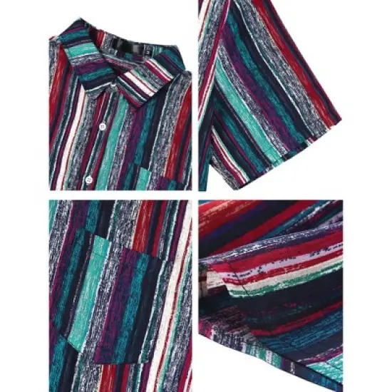 Lars Amadeus Men's Button Down Short Sleeve Casual Vertical Multicolor Shirt image {5}