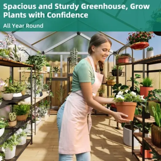 6x8x6.5 Ft Walk-in Greenhouse Large Aluminum Sealed Card Slot Polycarbonate With Roof Vent for Outside Garden Backyard image {1}