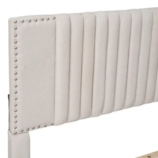 Queen/Full Size Upholstered Platform Bed with Classic Headboard and 4 Drawers-ModernLuxe image {7}