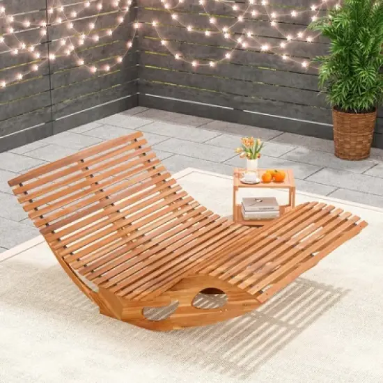 Costway Outdoor Double Chaise Lounge for 2 with High Back Slatted Seat Stopper for Patio image {3}