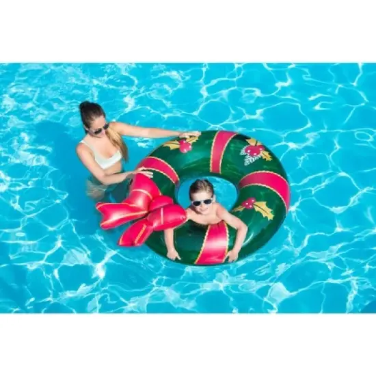 Swimline 42" Christmas Wreath with Bow Inflatable Pool Inner Tube Ring image {2}
