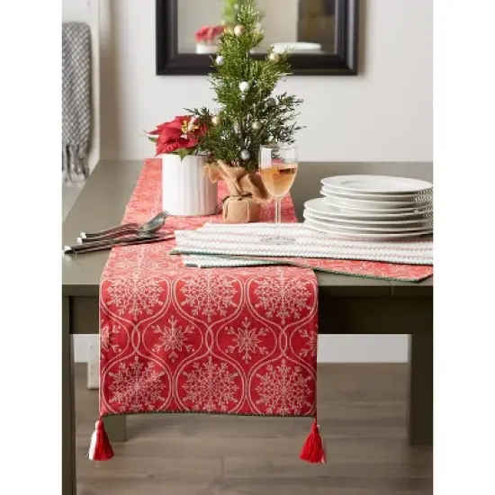 Design Imports  Christmas Jacquard Reversible Table Runner, Joyful Snowflakes, 14X108" image {7}