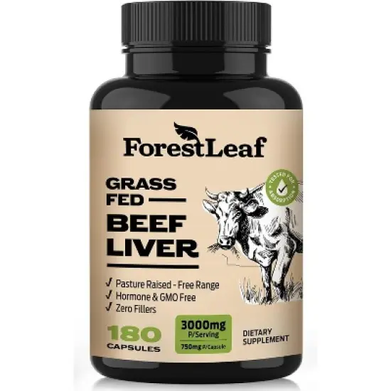 Forest Leaf Grass Fed Beef Liver Capsules, 3000mg Per Serving, Supports Full Immunity & Body Wellness, Freeze Dried Beef Liver Supplement - 180 Caps image {8}