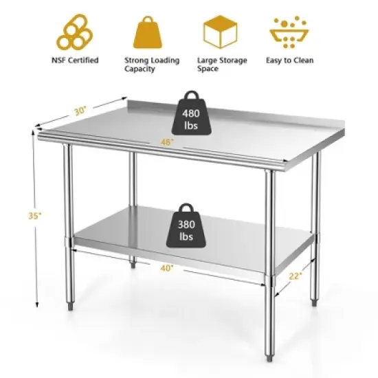 Costway Stainless Steel Table for Prep & Work w/ Backsplash image {2}
