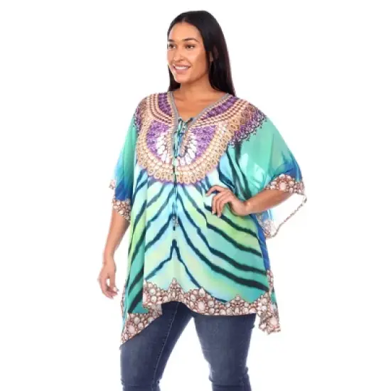 Plus Size Short Caftan with Tie-up Neckline - One Size Fits Most Plus - White Mark image {1}