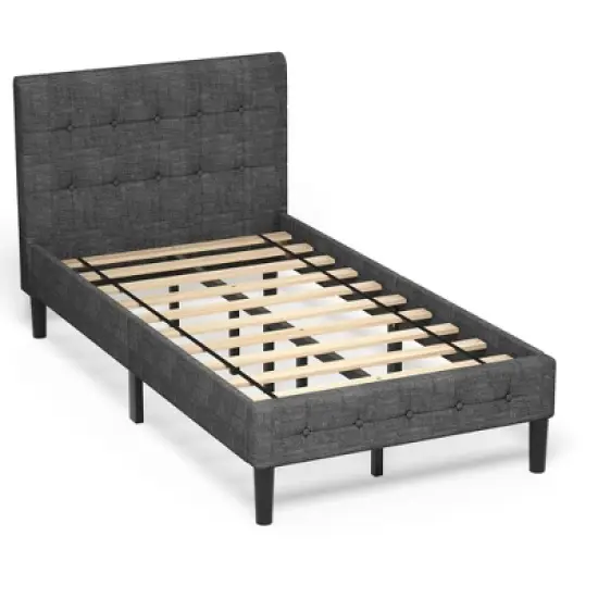 Costway Twin Upholstered Bed Frame Button Tufted Headboard Mattress Foundation image {10}
