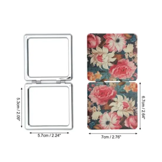 Unique Bargains Oil Painting Flowers Makeup Mirror Multicolor 1 Pc image {1}