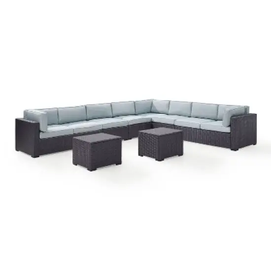 Biscayne 7pc Outdoor Wicker Sectional Set with 2 Coffee Tables - Sangria - Crosley image {5}