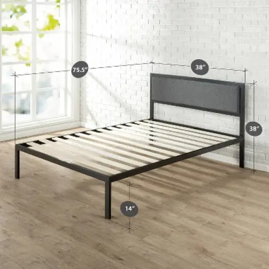 Korey Platform Metal Bed Frame with Upholstered Headboard Black - Zinus image {6}