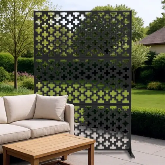 Metal Privacy Screen Outdoor 71"x47", Freestanding Decorative Privacy Fence Panel for Patio, Balcony, Deck, Garden, Indoor, Black Traditional image {1}