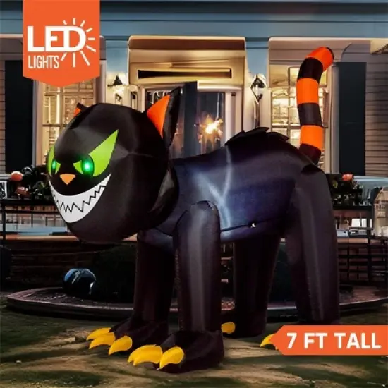 Joyfy 7 FT Halloween Inflatable Outdoor Decoration, Inflatable Black Cat with Moving Head for Halloween Party Indoor Outdoor Yard Garden Lawn Decor image {2}