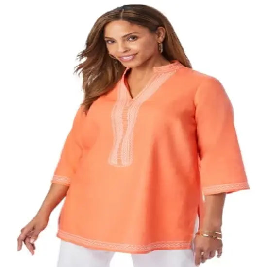 Jessica London Women&rsquo;s Plus Size Notch Neck Linen Tunic image {3}
