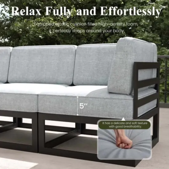 LayinSun 6-Piece Large Outdoor Modular L-Shaped Sectional Set with Propane Fire Pit Table image {4}