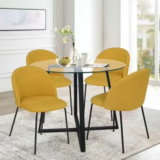 36'' Hana Glass Top Modern Round Dining Table Pedestal Black Leg-The Pop Maison image {2}