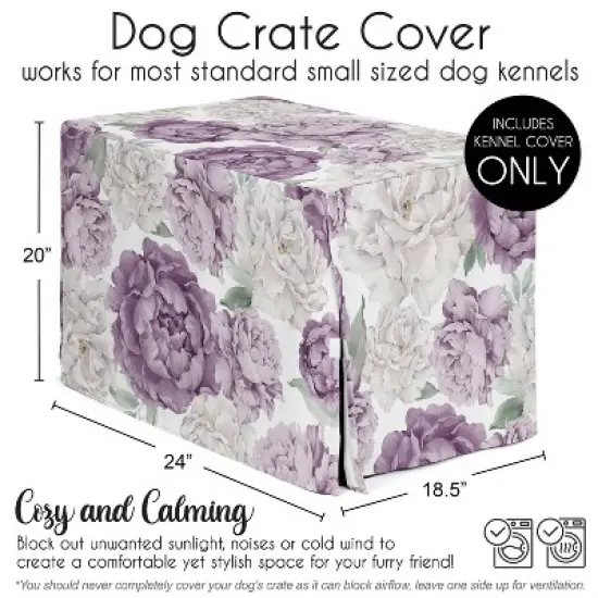 Sweet Jojo Designs Girl Dog Crate Kennel Cover 24in. Peony Floral Garden Purple Ivory and Green image {4}