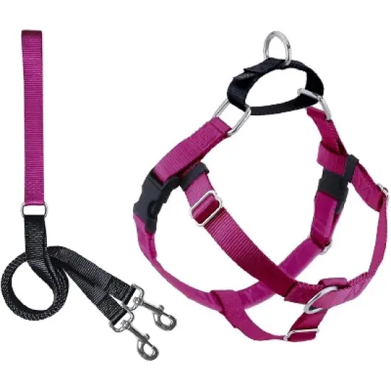 2 Hounds Design Freedom No Pull Dog Harness and Leash Set | Comfortable Control for Easy Walking | Small, Medium & Large Dogs | 5/8" SM Raspberry image {5}