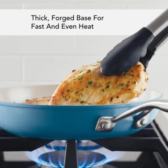 KitchenAid Hard Anodized 10pc Nonstick Ceramic Cookware Pots and Pans Set - Blue Velvet: Tempered Glass Lids, Stainless Steel Handles image {4}