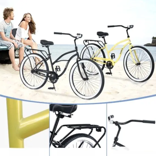 INFURNIC Bicycles, Men's Beach Cruiser Bike with Wide Wheels, Rear Coaster Brakes, Black, 69.29"*25.98"*39.37" image {3}