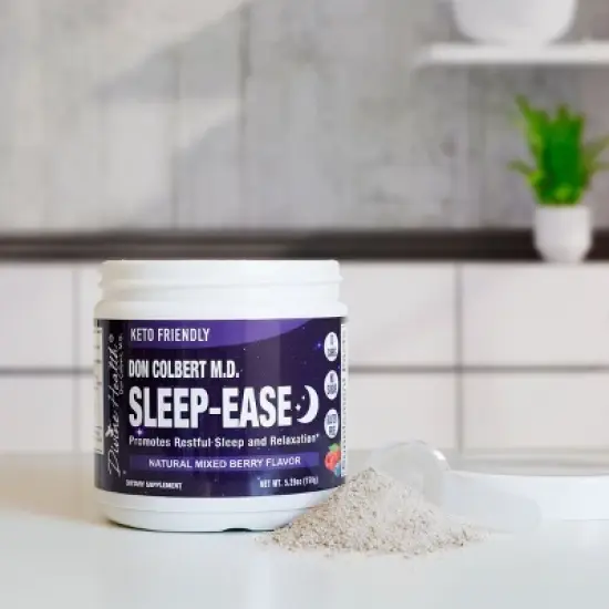 Sleep-Ease Powder | Melatonin | Ashwagandha | Sleep Aid Supplement | Sugar-Free Mixed Berry Flavor | Divine Health by Dr Colbert | 5.29 oz image {1}