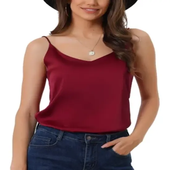 cheibear Womens Satin Cami Silky Strap Top Lounge Pajama Camisole image {7}
