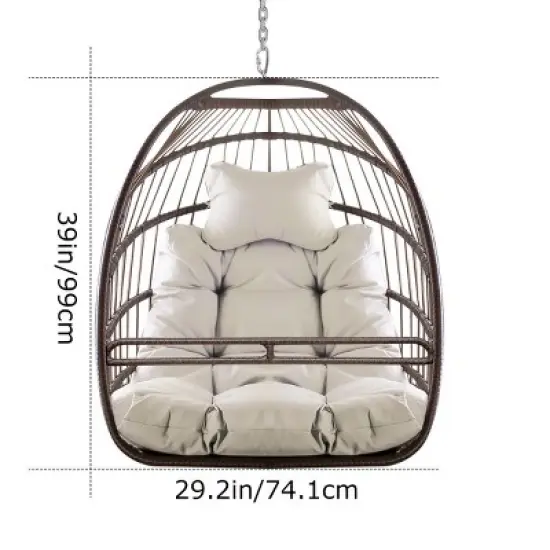 Indoor Or Outdoor Hammock Egg Basket Chair,Hanging Chair With Cushion And Metal Frame,Woven Rattan Patio Lounge Hammock Chair-Coolbibila image {3}