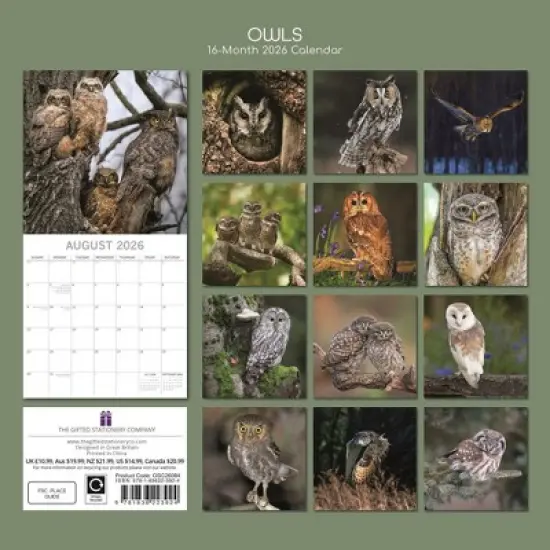 2026 Square Wall Calendar, Owls, 16-Month Animals Theme with 180 Reminder Stickers (12x12 In) image {3}