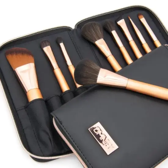 OMNIA Brush Rose Gold 9pc Travel Makeup Brush Set, Includes Zip Case image {2}