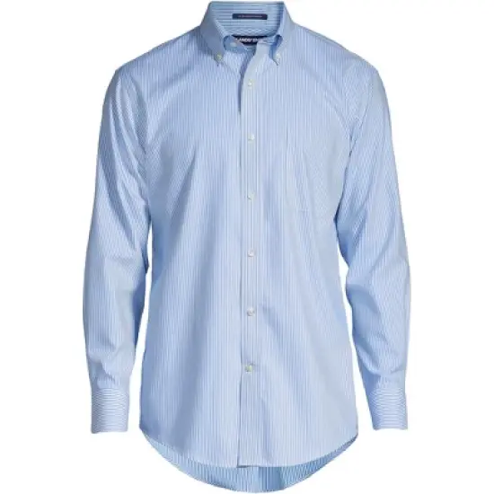 Lands' End Men's Traditional Fit Solid No Iron Supima Pinpoint Buttondown Collar Dress Shirt image {6}