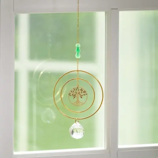 Woodstock Chimes Suncatcher Tree of Life, Green Stone 12" image {2}